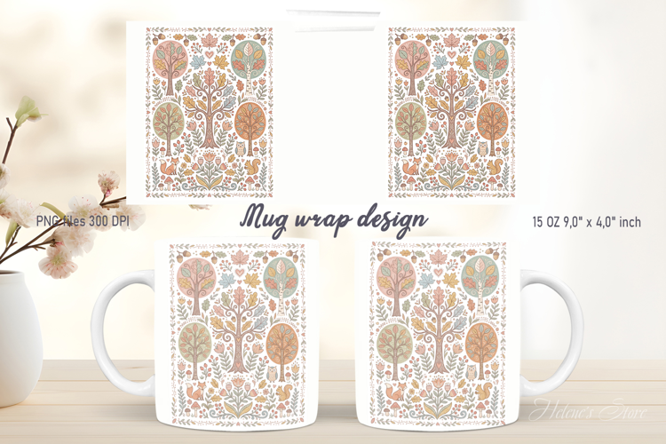Farmhouse pattern mug wrap design png | Folk forest designs