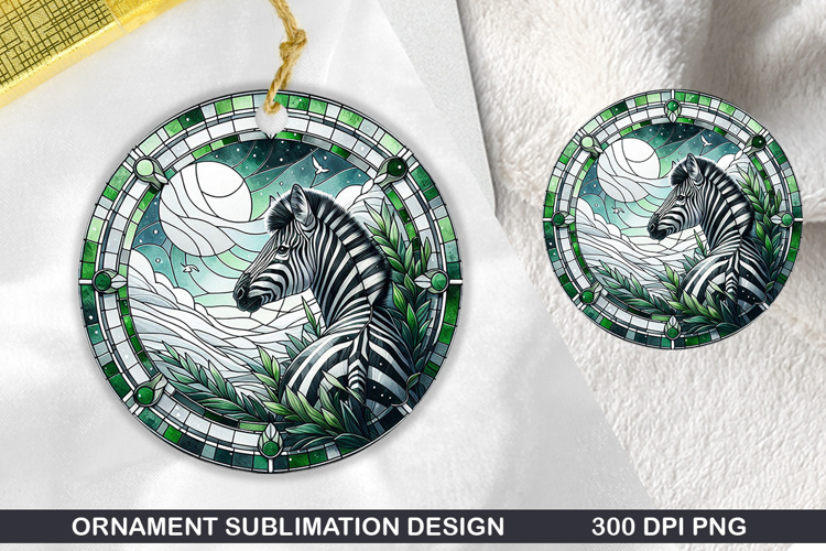 Zebra Stained Glass Ornament PNG, Sublimation PNG Design