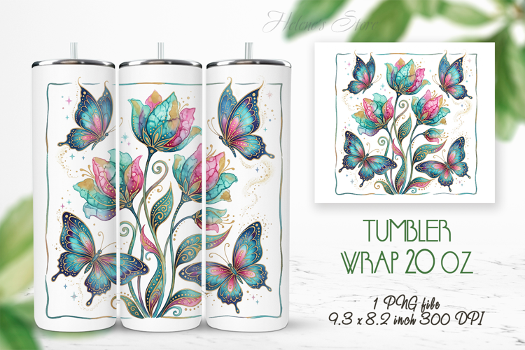 Fantasy floral meadow straight tumbler 20oz wrap design png