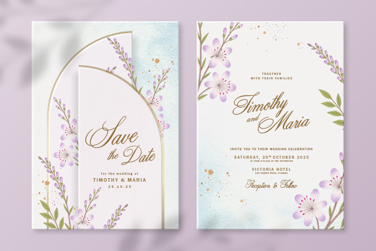 Watercolor Floral Wedding Invitation & Save the Date