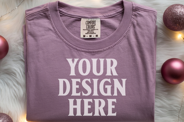 Orchid Comfort Colors 1717 Christmas Folded T-Shirt Mockup