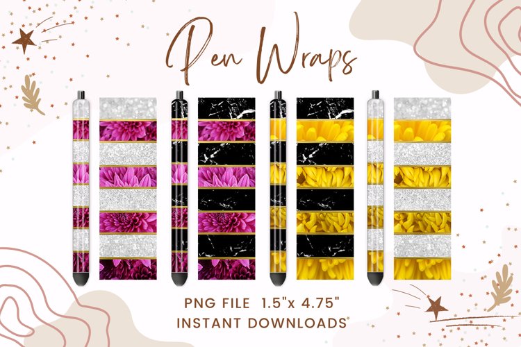 Valentine Pen Wrap Chrysanthemum Marble Glitter Design Wrap