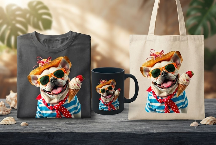 Cute French Bulldog Ice Cream PNG Summer Dog Clipart Design