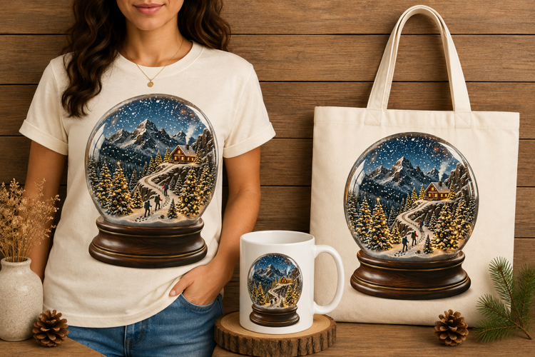 Winter Snow Globe Mountain Cabin Christmas Design
