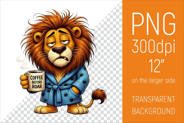 Funny Morning Coffee Lion |Cute Coffee Lover Clipart