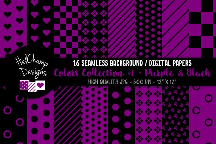 16 seamless Digital Papers - Purple and Black - HC073 example image 1