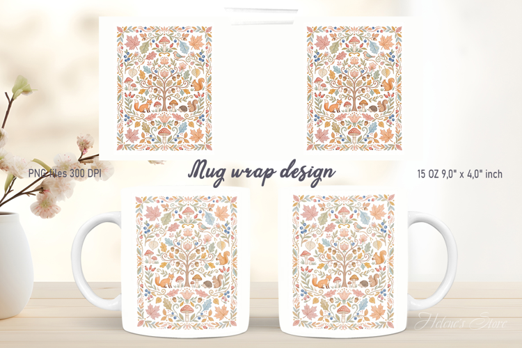 Farmhouse pattern mug wrap design png | Folk forest designs