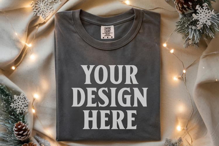 Pepper Comfort Colors 1717 Christmas Folded T-Shirt Mockup