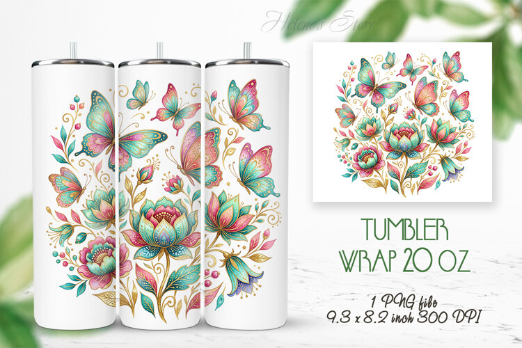 Fantasy floral meadow straight tumbler 20oz wrap design png example image 1