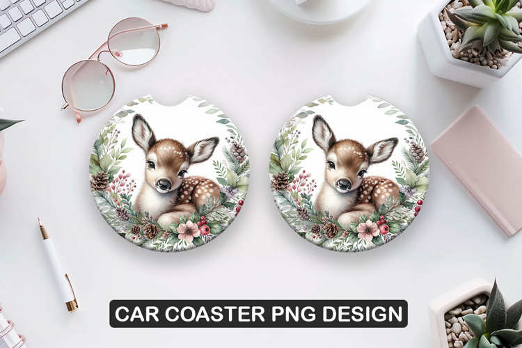 Cute Deer Car Coaster Sublimation| Animal Coaster PNG
