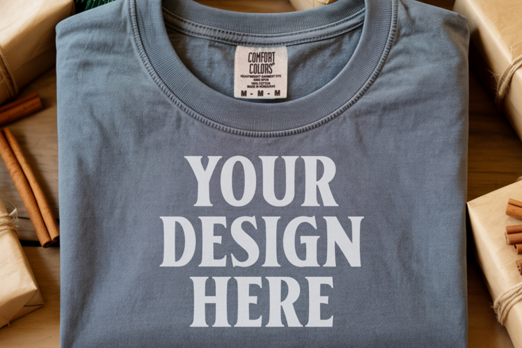 Pepper Comfort Colors 1717 Christmas Folded T-Shirt Mockup