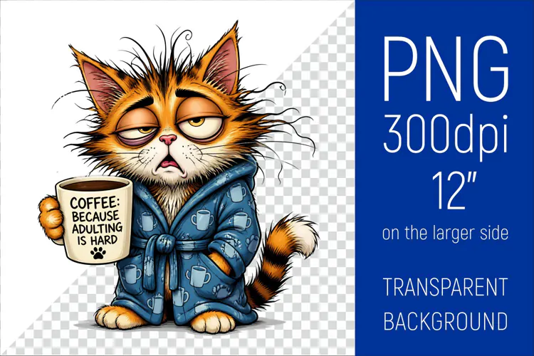 Funny Morning Coffee Cat |Cute Coffee Lover Clipart