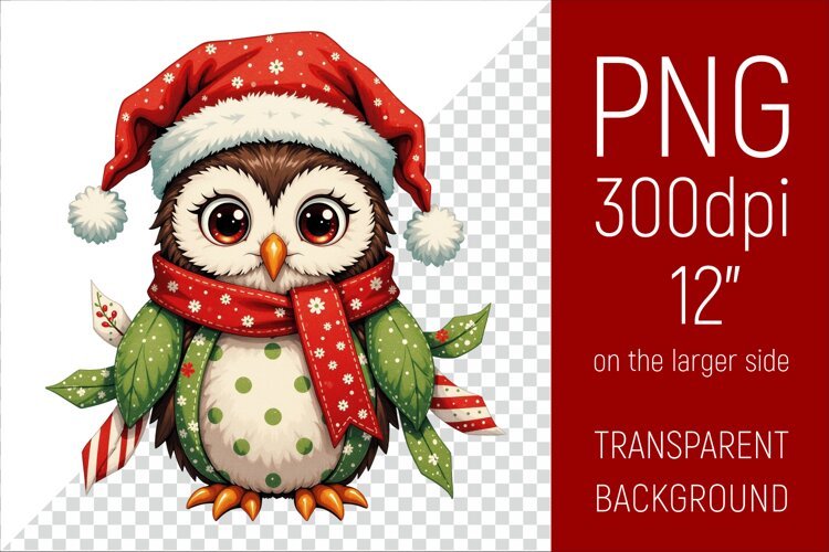 Christmas Owl PNG | Christmas Sublimation Design example image 1