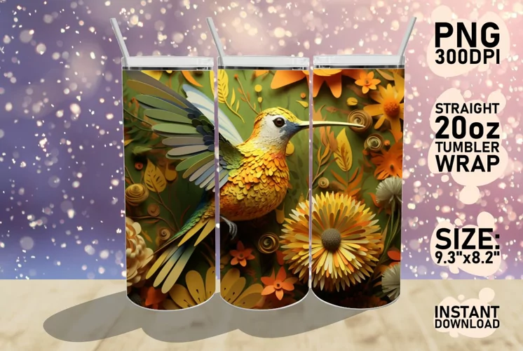 3D Hummingbird Flower Tumbler Wrap Sublimation 20oz, Bird