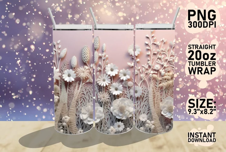 3D Meadow Of Flower Tumbler Wrap Sublimation 20oz, Bloom PNG