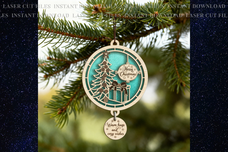Christmas tree with present words Suncatcher Ornament svg