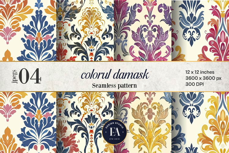 Colorful Damask Pattern | Vintage Ornate Floral Design