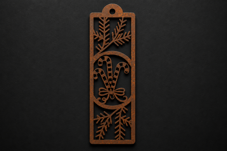 Festive Candy Cane Wooden Bookmark with Pine Branch Design example image 1