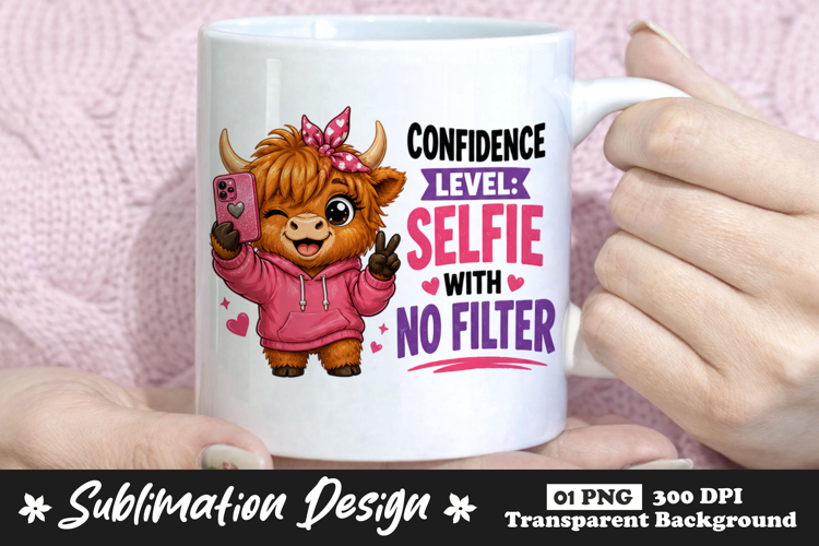 Confidence Level Selfie With No Filter Highland Cow PNG example image 1