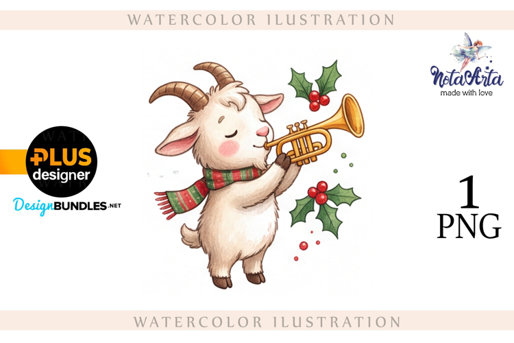 Christmas Goat in Watercolor Style