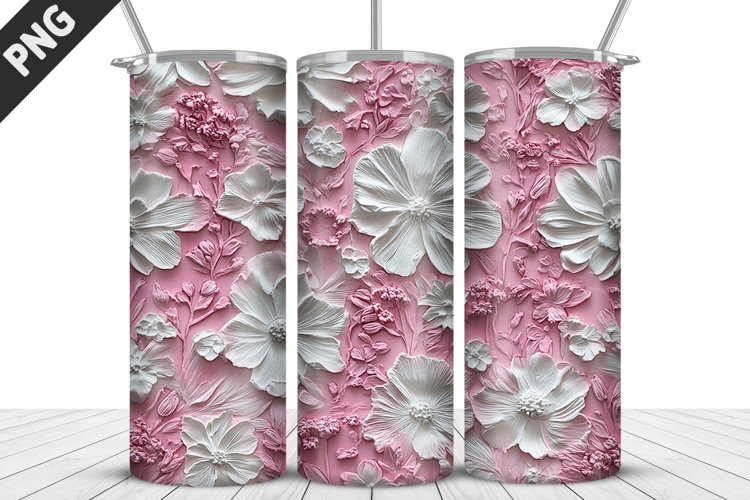 3D White Flowers Tumbler Wrap | Sublimation Design | Tumbler example image 1