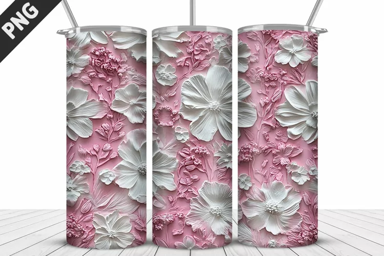 3D White Flowers Tumbler Wrap | Sublimation Design | Tumbler