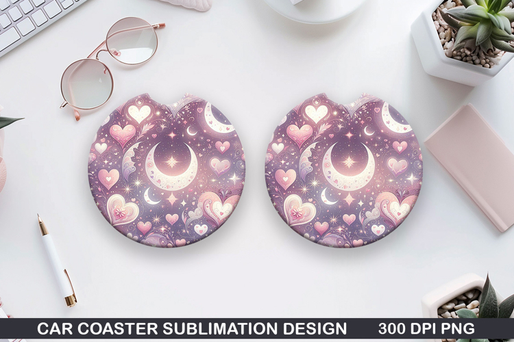 Love Heart Car Coaster Sublimation |Valentine Coaster PNG