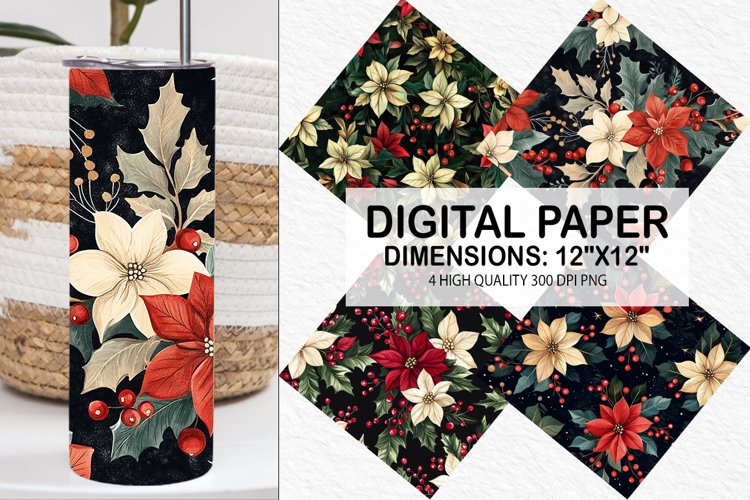 Christmas Floral Seamless Digital Paper-Christmas Background