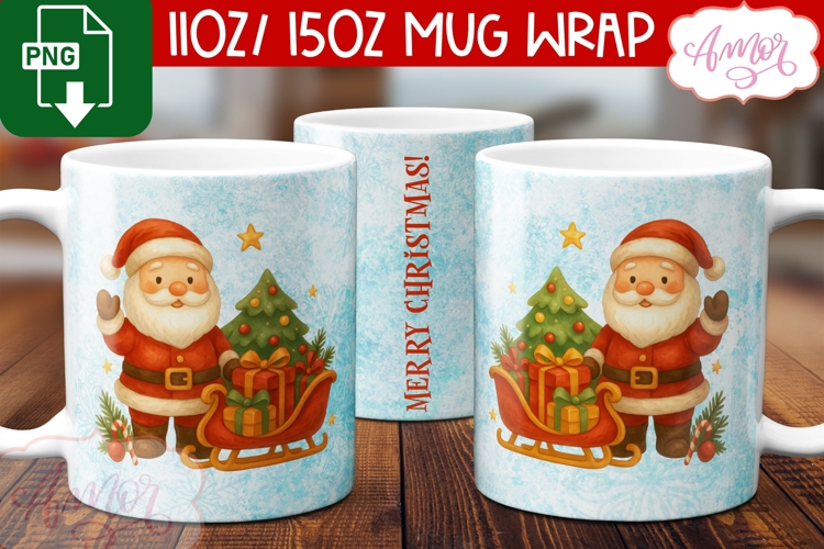 Christmas mug wrap PNG, Cute Santa mug PNG