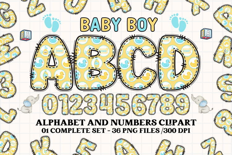 Baby Boy Alphabet PNG Clip Art, baby boy letters doodle