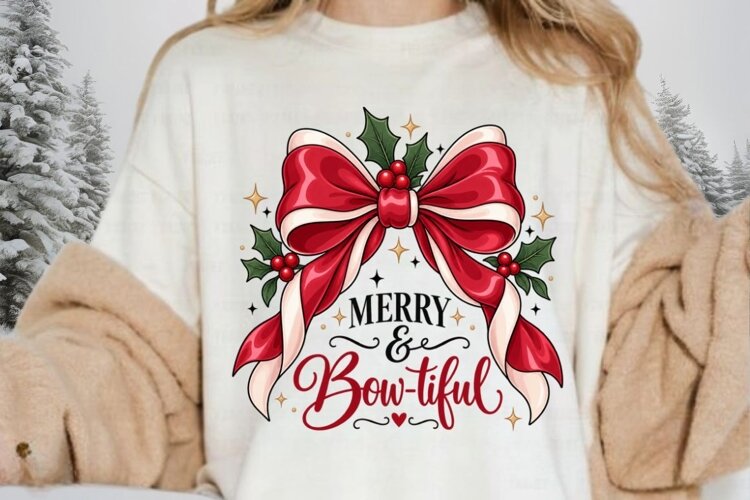 Merry and Bowtiful PNG Sublimation Design - Christmas Red example image 1