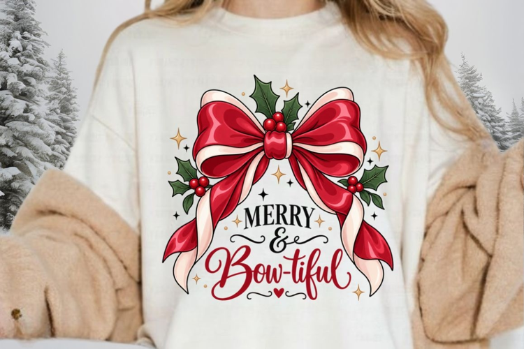 Merry and Bowtiful PNG Sublimation Design - Christmas Red