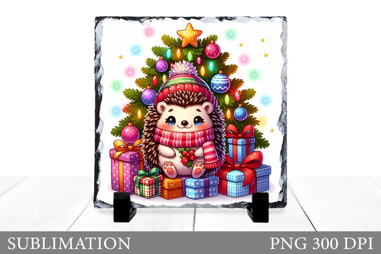 Cute Hedgehog Sublimation. Christmas Hedgehog Slate Design example image 1