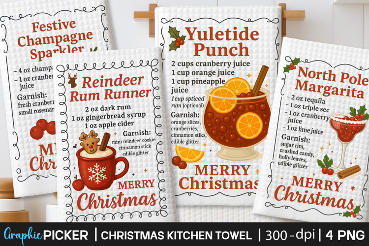 Christmas Kitchen Towel PNG, Christmas cocktail Recipe PNG