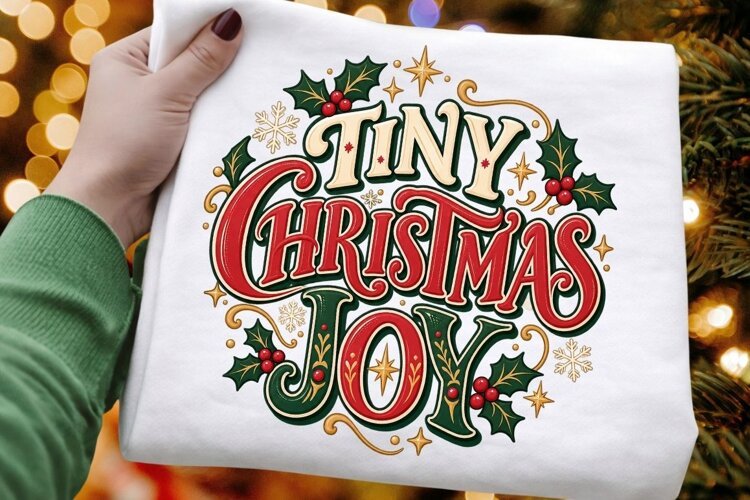 Tiny Christmas Joy PNG - Vintage Holiday Typography Holly example image 1