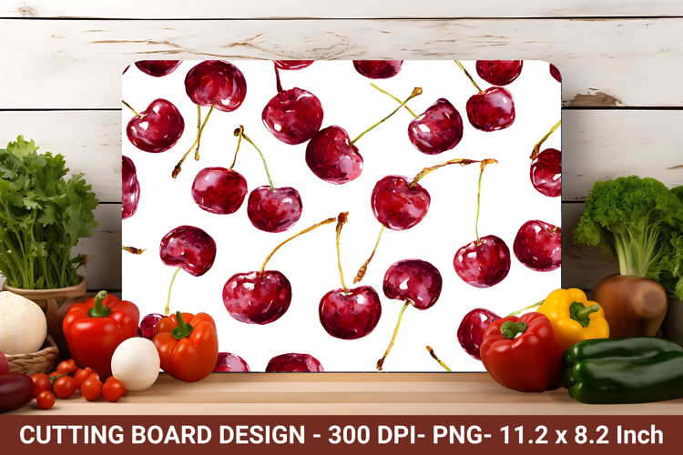 Watercolor Cherry Pattern Cutting Board | Cutting Board png