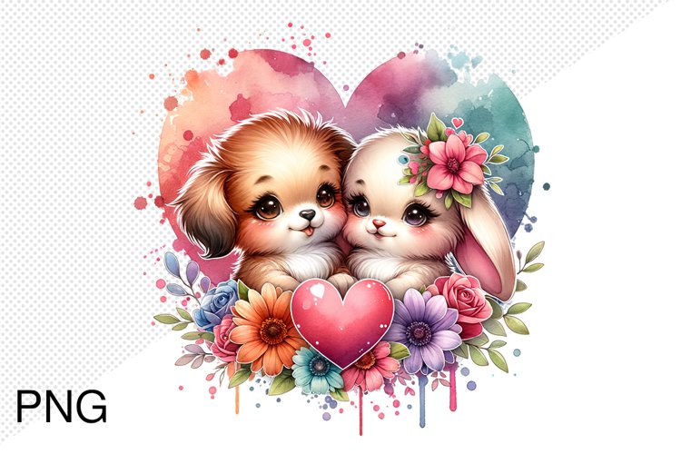 Baby Animals With Heart With Flowers- Clipart Sublimation