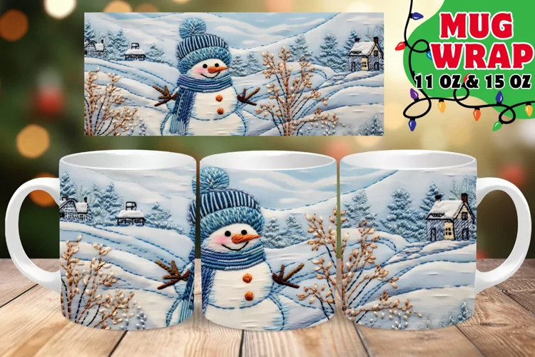 Winter 3D Snowman Embroidered Glow 11oz Mug
