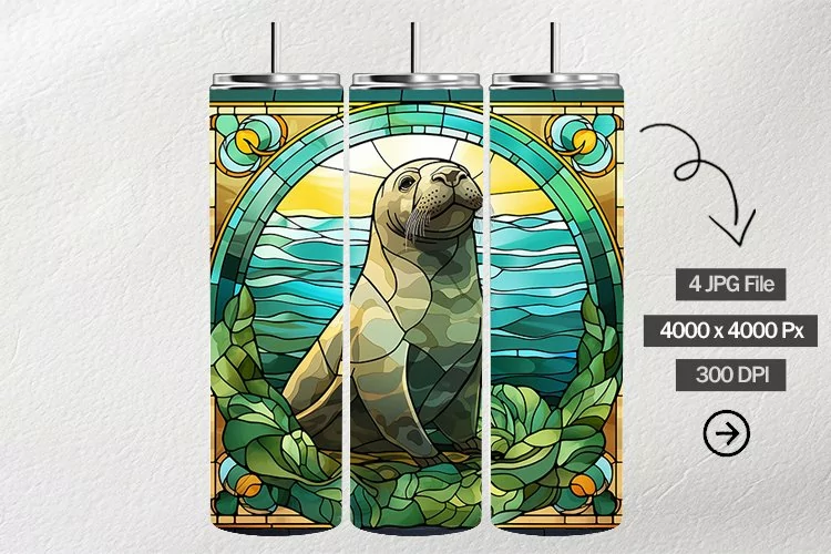 Elephant Seal Stained Glass Square Coaster - 04 Variations