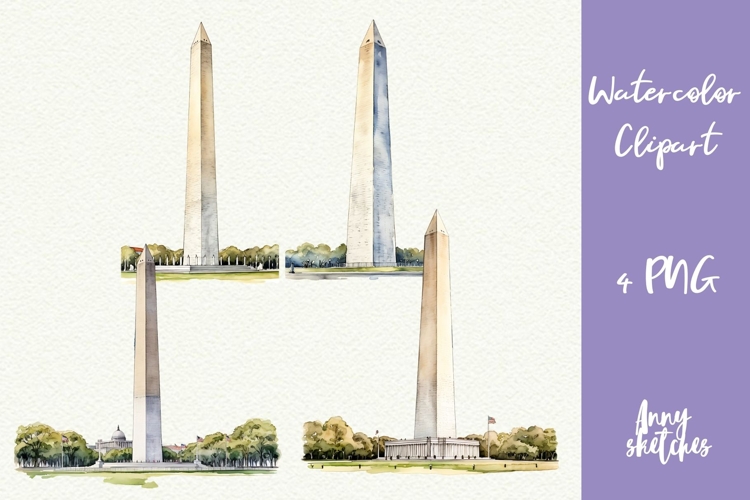 Washington Monument PNG 4th of July Watercolor Clipart
