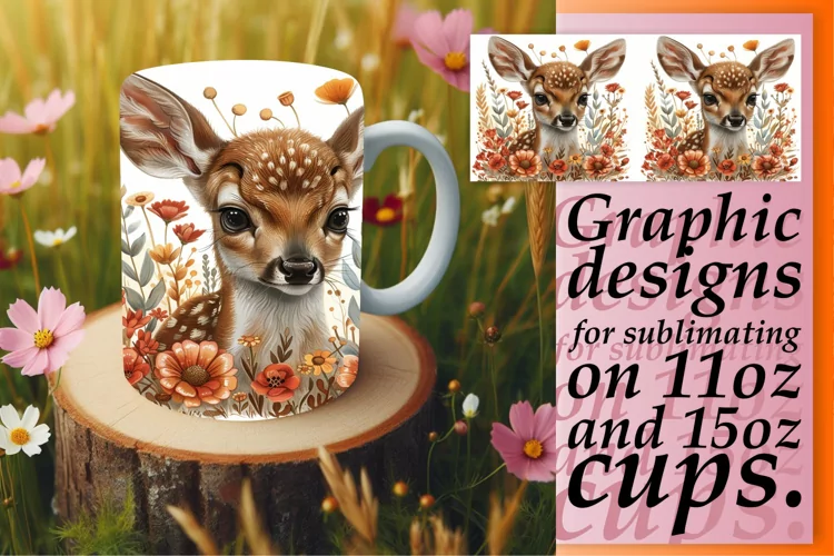 Spring Deer Watercolor Mug Wrap for Sublimation
