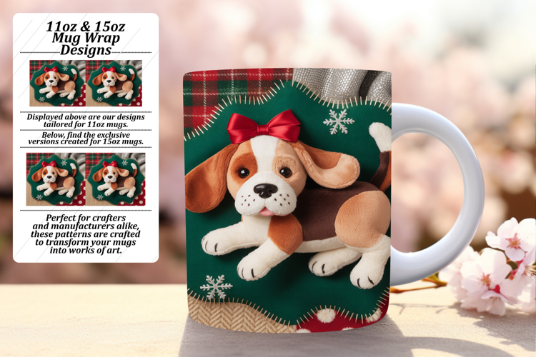 Cute 15oz Mug Wrap Png Artwork , Holiday Pets
