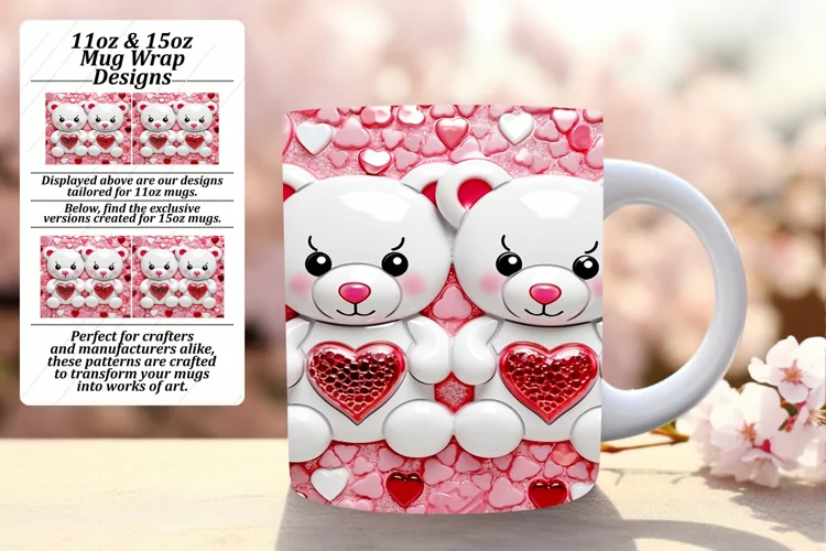 3D Love and Heart Theme on Mug Wrap Delight