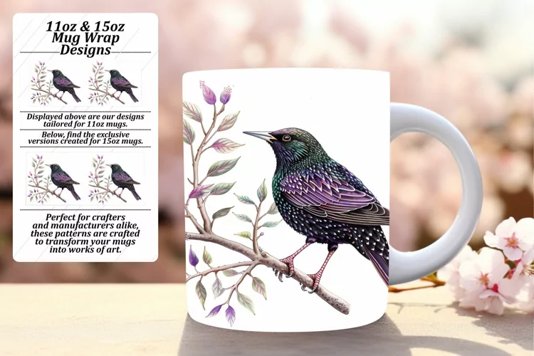 Spring Bird Branch Wrap 11oz/15oz Mug Sublimation