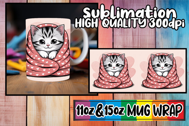 Inspired dreams sublimation mug wrap, Valentines Cat example image 1
