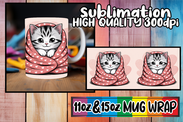 Inspired dreams sublimation mug wrap, Valentines Cat