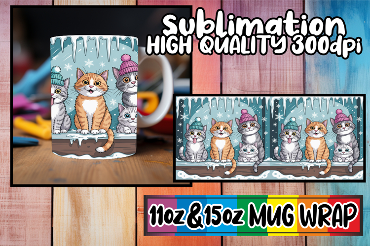 Perfect start sublimation 11oz 15oz mug wrap, Funny Cat