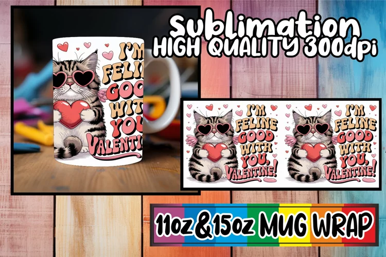 Cozy thoughts 11oz 15oz sublimation wrap, Valentines Cat