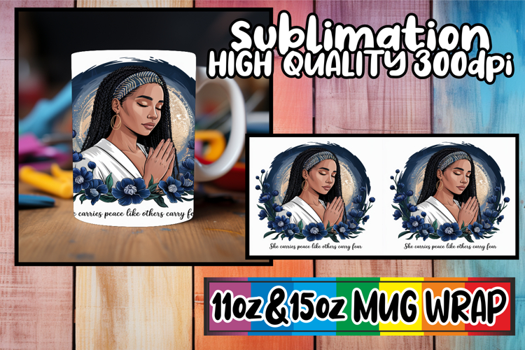 Playful dreams sublimation mug wrap, Praying Woman