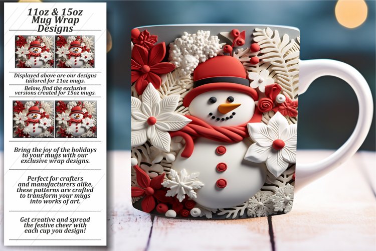 Gleaming 3D Magic: Snowman Christmas Glossy Mug Wrap